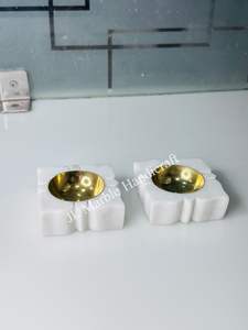 Handmade White Indian Marble Brass Diya Custom Designed Religious Resin Candle Holder for Home Office Incense <b>Diffuser</b> - Product Image 4