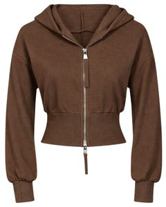 Manufacturer Womens Brown Cropped <b>Zip</b> <b>Up</b> <b>Hoodie</b> Slim Fit Long Sleeve Casual Streetwear Fleece Sweatshirt Custom Logo ODM - Product Image 1