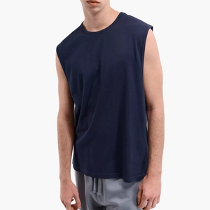 Camiseta sin mangas acanalada de alta calidad para hombre, personalizada al por mayor, para correr, gimnasio y fitness, con ajuste muscular. - Product Image 2
