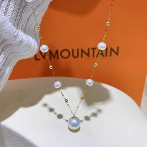 สร้อยคอมุกแท้สีฟ้าสดใสจากผู้ผลิตโดยตรง ขนาดประมาณ 7 มม. รูปทรงเกือบสมบูรณ์แบบ ขายส่ง - Product Image 3