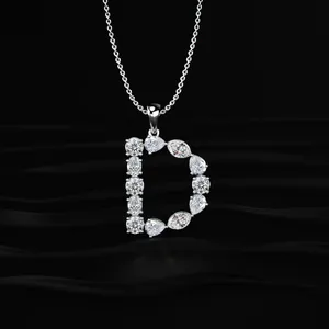 VVS-VS Clarity IGI Certified Elegant Design <b>D</b> Alphabet Labgrown CVD Diamond Pendant with <b>D</b>-E Color White Gold Solitaire <b>Necklace</b> - Product Image 2