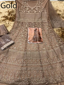 Mode indienne tendance pour femmes, longue robe Anarkali en filet lourd brodée, Salwar Kameez en modal, tenue de soirée de mariage - Product Image 2