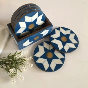 Bone Inlay <b>Coasters</b> <b>Set</b> Handmade Resin Table Decor Gift <b>Set</b> for Home & Hotel Wholesale OEM Custom MOQ 50pcs - Product Image 4