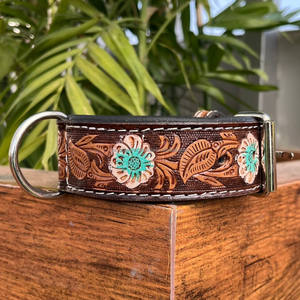 Manufacturer High Quality Heavy Duty Thick Cowhide Leather 1.5 Inch Wide Strong Durable Tooled Leather Custom Pet Dog Collars - Product Image 3