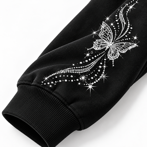 Sweat-shirt polaire zippé noir pour femme Fly Humble avec ailes en strass et motif papillon, idéal pour l'automne, vente en gros - Product Image 6