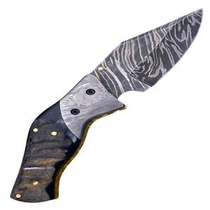 Couteau de chasse à lame fixe à motif Damas avec manche en bois poli, couteau de camping extérieur fait main avec étui en cuir durable - Product Image 1
