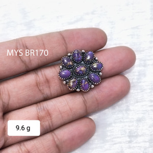 แหวนเงินประดับพลอยขายส่ง และแหวนเงินแท้ 925 ประดับพลอยเทอร์ควอยซ์สีม่วงทองแดง ทำด้วยมือ งานฝีมือลายฉลุ ของขวัญเครื่องประดับ - Product Image 2