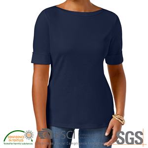 2025 Camiseta de manga corta con cuello redondo para mujer con cómodo transpirable estilo Hip Hop Color básico bordado de logotipo personalizado para mujer - Product Image 3