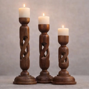 ชุดเชิงเทียนไม้แกะสลักด้วยมือ เป็นมิตรกับสิ่งแวดล้อม ตกแต่งบ้านสไตล์ชนบท สำหรับเทียนทรงกระบอก ของตกแต่งกลางโต๊ะคริสต์มาส - Product Image 5