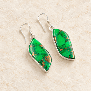 Pendientes Colgantes de Turquesa Verde Cobre, Pendientes Colgantes con Piedras Preciosas Azul Verdoso, Joyería Boho Plateada Estilo Suroeste Vintage - Product Image 1