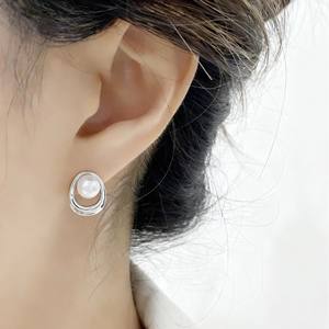 Boucles d'oreilles en perles rondes Aurora Mantou d'eau douce naturelles, sans défaut, 6,5-7 mm, design simple et élégant - Product Image 3