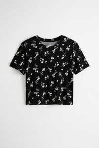T-shirt court à imprimé floral pour femme, manches courtes, col rond, décontracté, été, respirant, jersey tricoté, 100% coton - Product Image 1