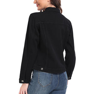 Women's Black <b>Denim</b> Eco-Friendly Vintage Jacket Long Sleeve Button Front Casual Solid Color Autumn Wear Regular Fit <b>Coat</b> - Product Image 5