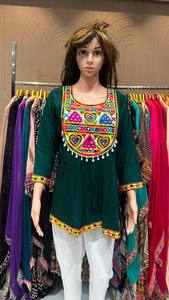 Haut ethnique pour femme en rayonne lourde brodé Gamthi, vert, coupe ample, longueur midi, style décontracté Inde Pakistan, séchage rapide, toutes saisons - Product Image 6