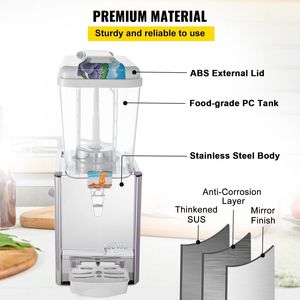 Dispenser per Bevande Commerciale da 4,8 Galloni, 200W, Serbatoio in Acciaio Inox, Materiale per Alimenti, Doppio J per Bevande Fredde - Product Image 3