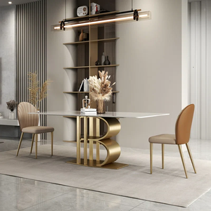 Juego de Comedor Turco Moderno y Lujoso Zeva, Juego de Comedor con Base de Metal, Mesa de Comedor Contemporánea - Product Image 1