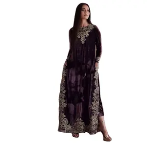 民族设计师巴基斯坦花式套装乔其纱刺绣长礼服Salwar Kameez女式花式套装婚礼派对