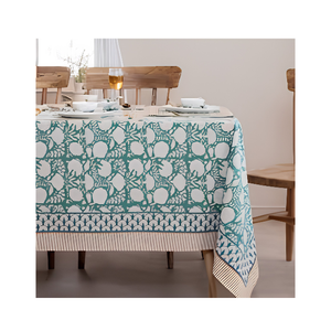 Blue Yellow Kitchen <b>Table</b> <b>Cloth</b> Cotton Dining <b>Table</b> Cover Custom Size Weight Reusable Sustainable Indian Manufacturer OEM ODM - Product Image 2