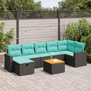 Set Divano da Esterno Moderno in Polyrattan Nero con Cuscini, Arredamento da Giardino, 8 Pezzi Componibili - Product Image 3