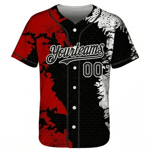 Camiseta de Béisbol Sublimada Personalizada con el Diseño de tu Equipo 00, Patrón de Camuflaje Rojo, Negro y Blanco, Unisex, para Adultos, Manga Corta, Transpirable, Ropa Deportiva - Product Image 2