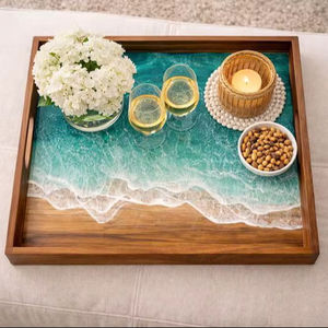 Plateau de mariage multifonctionnel carré en bois à motif végétal Art Déco Vague Côtier - Product Image 1