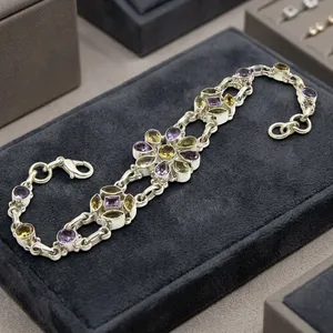 Bracelet en argent sterling 925 avec pierres précieuses multicolores étincelantes, bijoux floraux indiens faits à la main, élégant cadeau pour femmes - Product Image 2