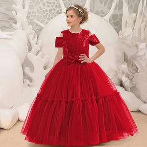 Vestido Rojo de Terciopelo con Lentejuelas Brillantes para Niña, Vestido de Fiesta de Cumpleaños, Vestido de Gala para Niños, Ropa Formal para Eventos - Product Image 1