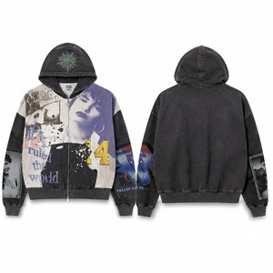 Sweat à capuche zippé oversize unisexe, style streetwear, imprimé, en molleton, pour l'automne, coupe classique - Product Image 1