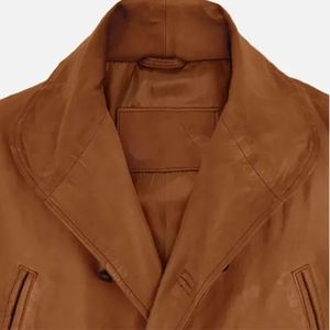 Turn Down Collar Distressed Sheep <b>Leather</b> <b>Long</b> <b>Jacket</b>/OEM Waxed Brown <b>Leather</b> <b>Jacket</b>/Vintage Brown <b>Leather</b> Buckle <b>Jacket</b> for Men - Product Image 5