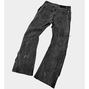 Pantalones Cargo de Mezclilla Negra con Lavado Ácido, Cierre Lateral, Estilo Campana, Pierna Ancha, para Hombre, Personalizados, OEM ODM - Product Image 4