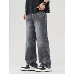 Jean en denim pour homme, taille mi-haute, gris délavé, style vintage rétro, coupe droite, écologique, respirant, grandes tailles 28-42, hiver automne, style urbain - Product Image 3