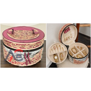 Best Selling Hand <b>Tooled</b> <b>Leather</b> Big Size Jewellery Storage Case Genuine Cowhide <b>Leather</b> Travel Jewelry Organizer Box Packaging - Product Image 1