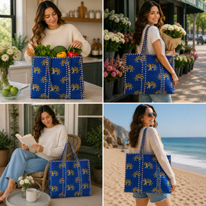 Blue Bohemian Style Eco-Friendly Lightweight Cotton Tote Bag with <b>Quilted</b> Design All Seasons Beach & Shopping Bag From Rajasthan - Product Image 1