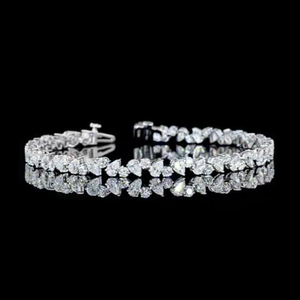 Pear and Round Cut Alternating Lab Grown Diamond Tennis Bracelet Multi Cut Eternity Link Band <b>Solid</b> <b>Gold</b> 9K 14K 18K Fine Jewelry - Product Image 3