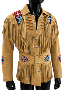 Chaqueta Bomber Personalizada de Piel de Vaca con Flecos, Estilo Casual, Holgada, con Patrón Geométrico, Transpirable, Tejida, con Cierre y Capucha - Product Image 1