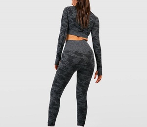 High Streetwear Elastane Waist Yoga Wear Yoga set Sexy Hot <b>Butt</b> <b>Lifting</b> <b>Leggings</b> And Long Sleeve Crop Shirt Seamless Yoga Suits - Product Image 2