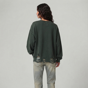 T-shirt oversize pour femme, effet usé, épaules tombantes, style vintage délavé à l'acide, streetwear, manches longues - Product Image 2
