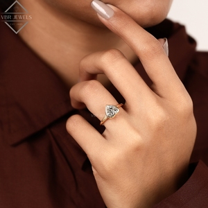 Anillo de Diamantes con Bisel en Forma de Corazón Romántico, Oro Amarillo, Joyería de Compromiso Solitario para Mujer, Regalo de Aniversario de Bodas - Product Image 6