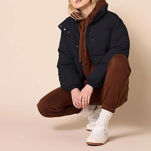 Women's <b>Cropped</b> Full-Zip <b>Puffer</b> <b>Jacket</b> Winter Warm Stand Collar Quilted Insulated Cold Weather Coat Casual Layered Outerwear - Product Image 3