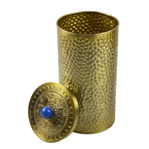 Boîte de rangement en métal noir et doré de forme ronde pour vêtements, jouets, autres articles, avec motif décoratif, poubelle - Product Image 4