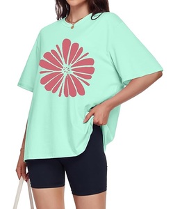 Meilleur prix, service OEM, t-shirt décontracté surdimensionné pour femme, 100% coton, manches courtes, col rond, épaules tombantes, imprimé, Bangladesh - Product Image 3