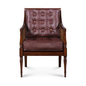 Fauteuil de salon de luxe en bois de mahogany massif, recouvert de cuir, au design français classique, pour hôtel, salon et chambre à coucher - Product Image 1