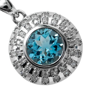 Colgante de Plata de Ley 925 con Baño de Rodio, Topacio Azul Geométrico, Halo de Circonitas Brillantes y Engaste de Garra para Mujer - Product Image 2