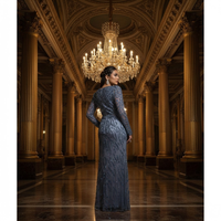 Robe de soirée longue en dentelle moderne à col en V pour femmes |   Robe de soirée brodée à la main avec des paillettes, taille personnalisée, naturelle et respirante