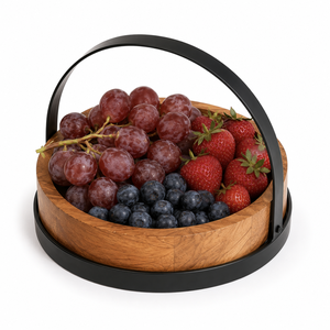 Tazón Redondo de Madera para Servir con Asa de Metal, para Frutas, Aperitivos, Frutos Secos, Nueces, Entradas y Decoración de Mesa - Product Image 5