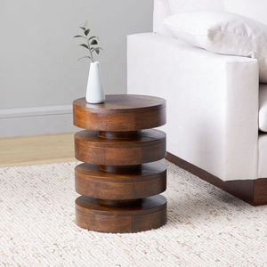 SWT 2025 Carved <strong>Round</strong> Solid Wood Top Side <strong>Table</strong> Pedestal <strong>End</strong> <strong>Table</strong> For Livingroom - Product Image 1