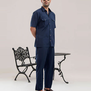 Premium Adults Men's <b>Camp</b> Collar <b>Shirt</b> Elastic Waist Straight Fit Pants Matching Set 100% Cotton Eco-Friendly Breathable Summer - Product Image 3