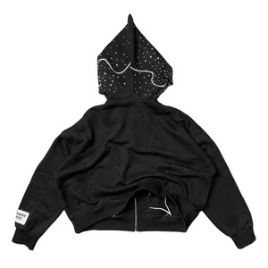 Sweat à capuche zippé décontracté pour homme, en polaire épaisse, avec strass, style streetwear hiver, service OEM, respirant, logo personnalisé - Product Image 2