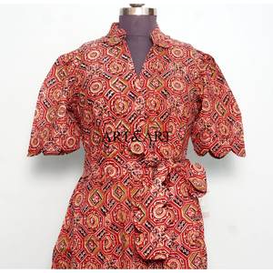 Nouvelle Robe d'été trapèze pour femme en coton 100% écologique, imprimée numériquement, motif floral indien, faite à la main, avec ceinture, best-seller - Product Image 4
