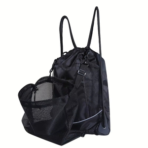 Black <b>Drawstring</b> Gym <b>Bag</b> Sports Backpack Mesh Side Pocket <b>Waterproof</b> Fitness <b>Bag</b> for Training Travel - Product Image 5